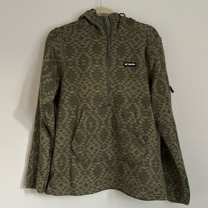 EUC Columbia Women's Sweater Weather Hooded Pullover Large, Stone Green Blanket